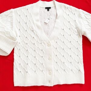🆕Talbots Beaded Women’s Ivory Wool Blended Cardigan Size M